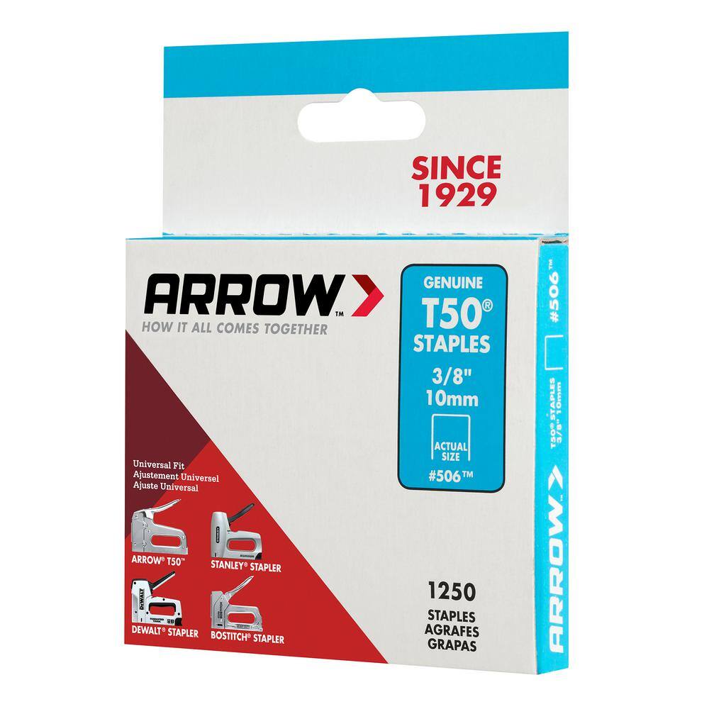 Arrow T50 Type 38 in. Leg x 38 in. Crown Galvanized Steel Staples (1250-Pack) 506