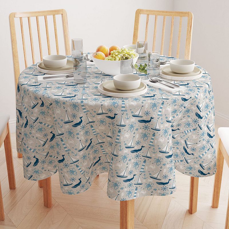 Round Tablecloth， 100% Polyester， 60 Round， Elements of the Sea