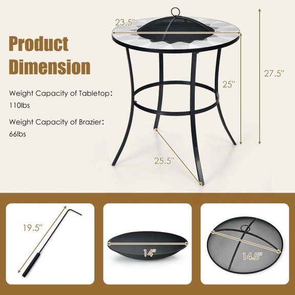 Costway 17436890 23.5 Inches Round Fire Pit Table ...