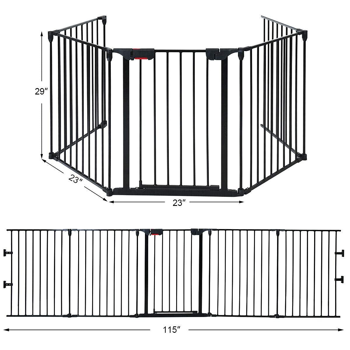 Costzon Baby Safety Gate, 115 Inch Length 5 Panel Adjustable Wide Fireplace Fence (Black, Medium)