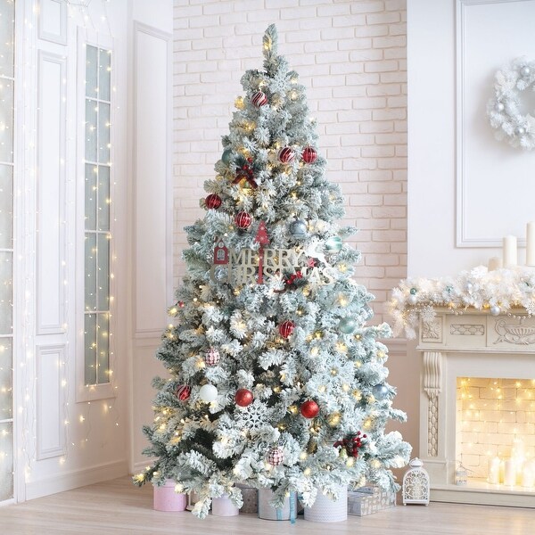 VEIKOUS 6.5FT/7.5FT Artificial Snow Flocked Christmas Tree with Metal Stand