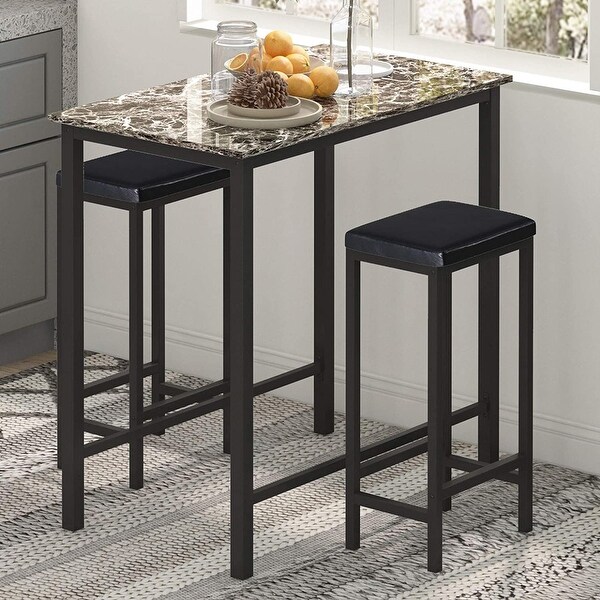 3-Piece Pub Bar Table Set Counter Height Breakfast Nook with 2 Stools