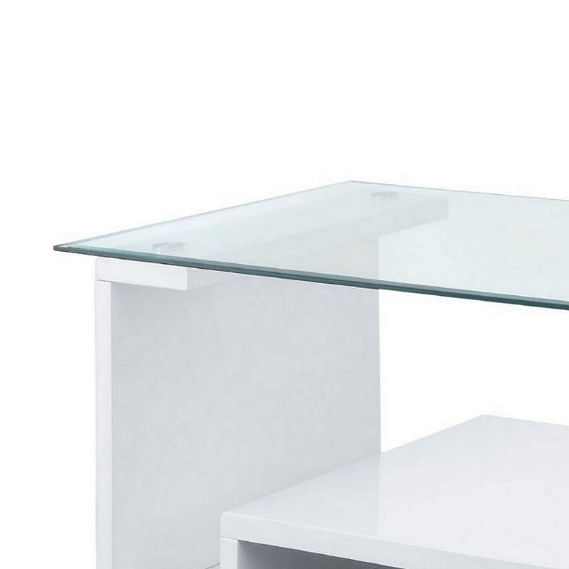 Coffee Table with High Gloss and Open Geometric Base， White