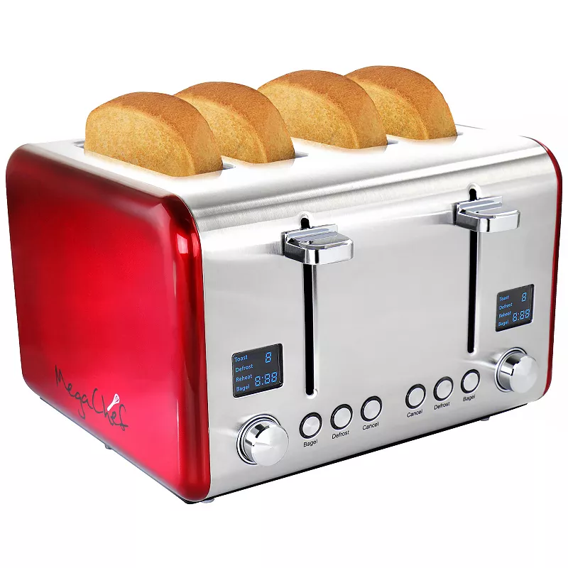 MegaChef Pro 4 Slice Toaster in Stainless Steel Red