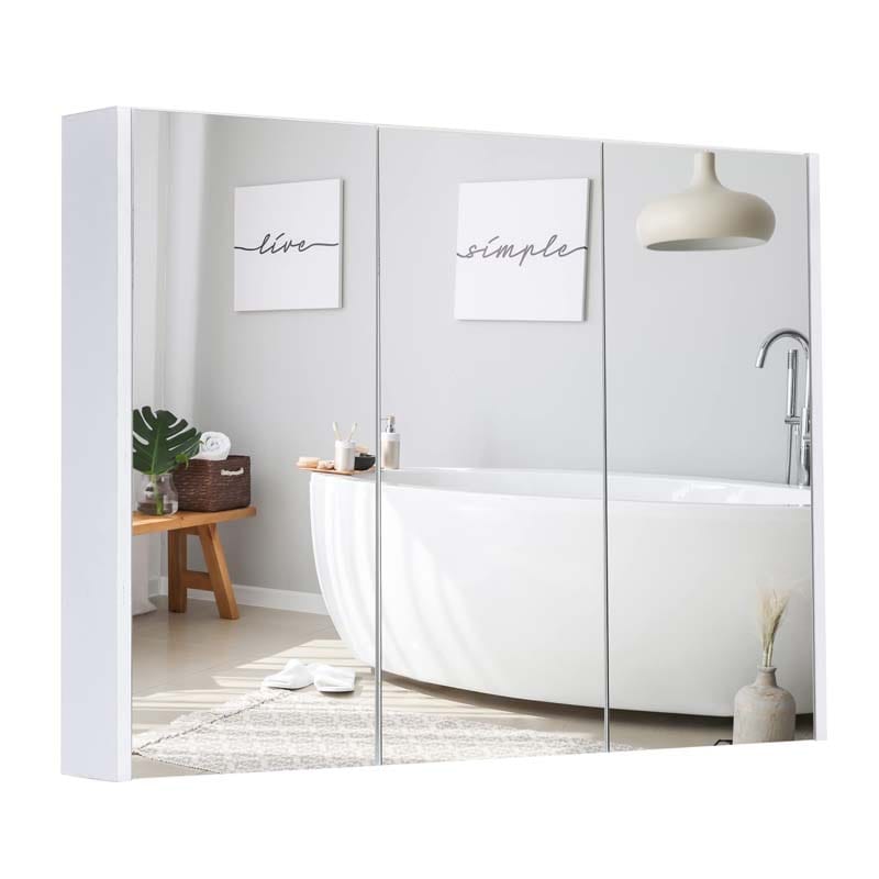 Large Mirrored Medicine Cabinet with 3 Mirror Doors, Bathroom Wall Mounted Storage Cabinet w/Adjustable Shelf