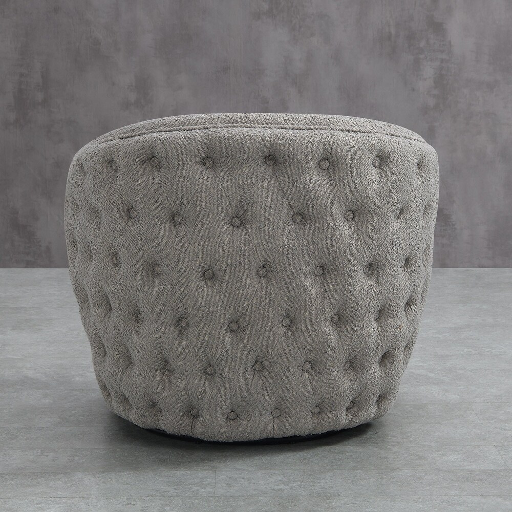 Boucle Upholstered Tufted Back Swivel Barrel Chair