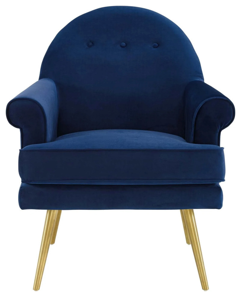 Chiara Navy Tufted Button Accent Performance Velvet Armchair   Midcentury   Armchairs And Accent Chairs   by Peachtree Fine Furniture  Houzz