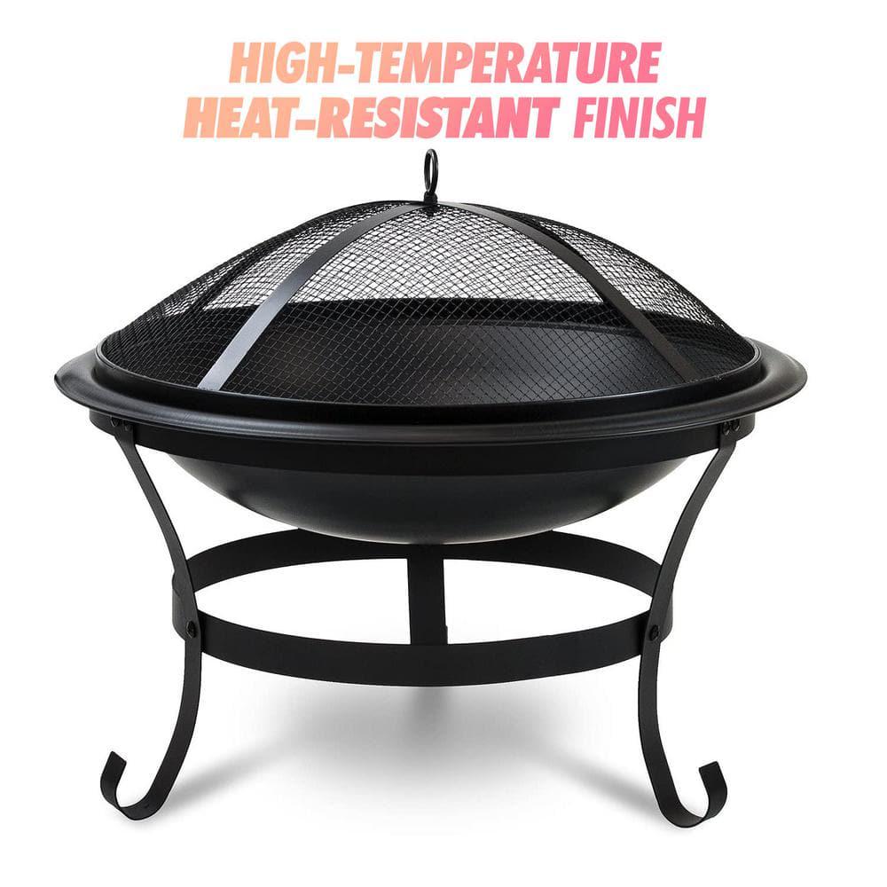 Pyramid Home Decor 30 in W x 12 inH Round Outdoor Metal Wood Burning 3Pieces Fire Pit and Grill for Camping and Cooking in the Patio