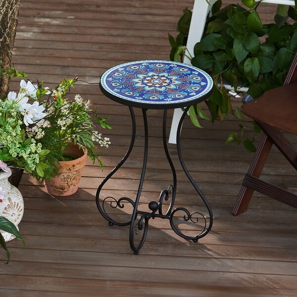 COZ Outdoor Patio Mosaic Ceramic Tile Side Table and Plant Stand