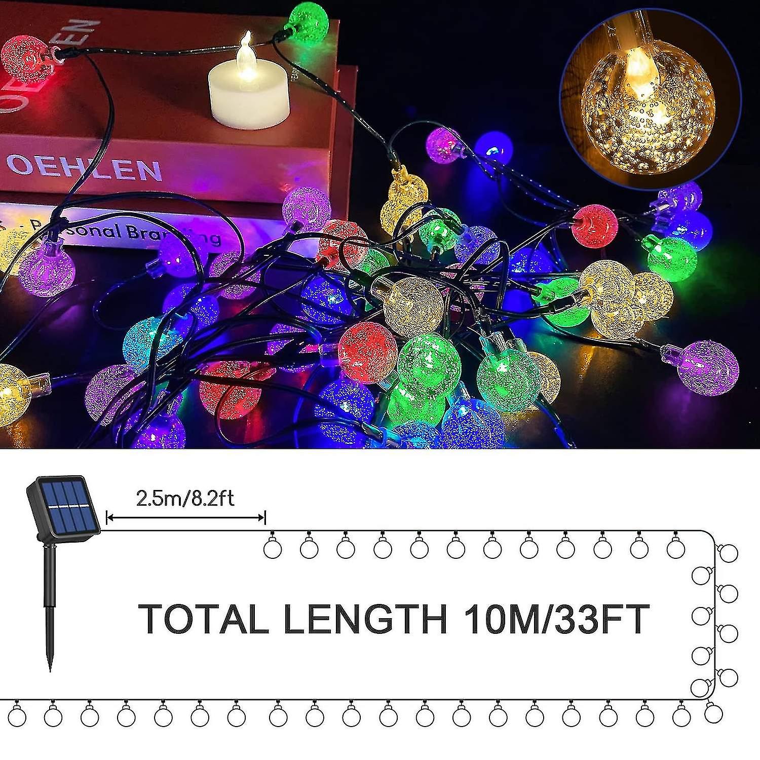 Solar Lights Outdoor Garden，50led Solar Garden Lights，8 Modes 7.5m/25ft Waterproof Solar Powered Glo