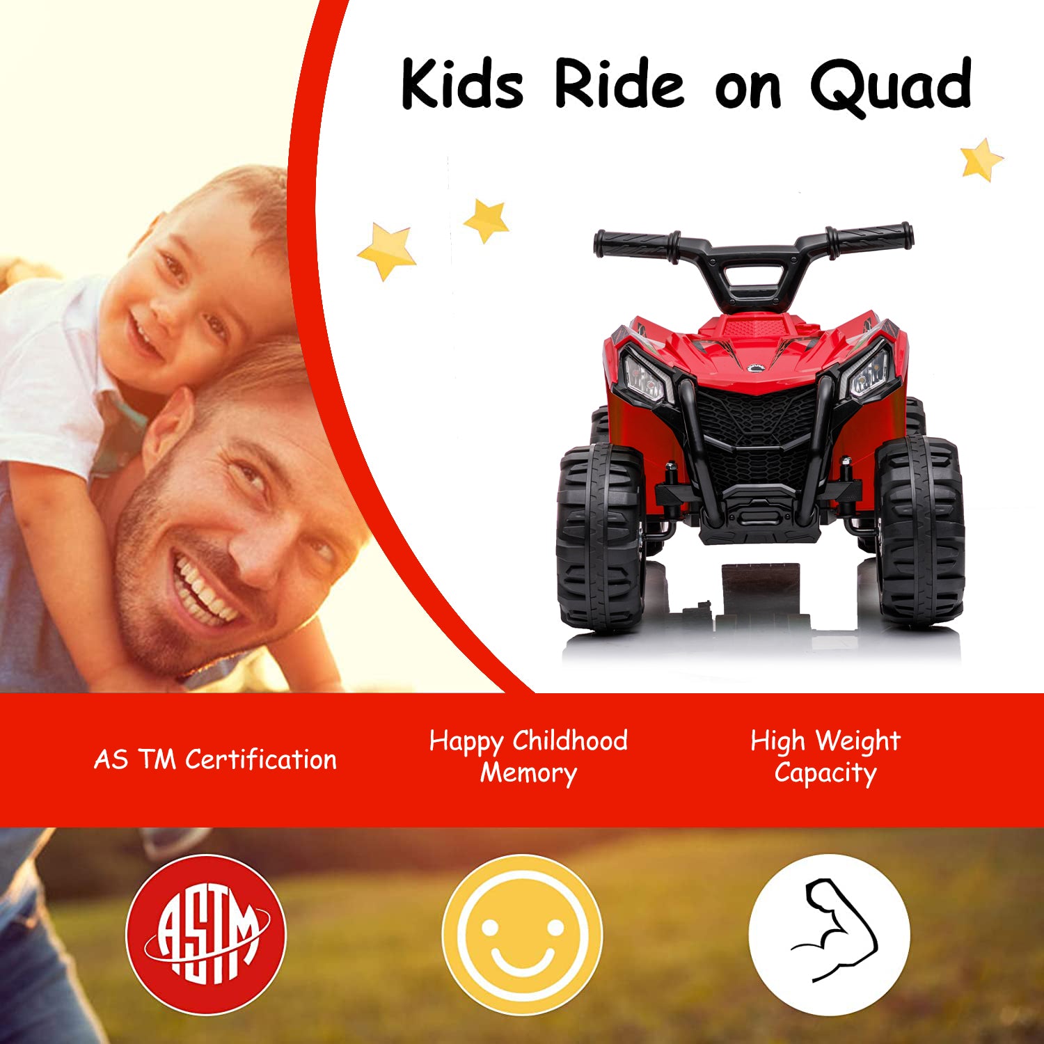 uhomepro 6V Kids Electric ATV 4 Wheels Ride On Cars Toy for Boys Girls, Red