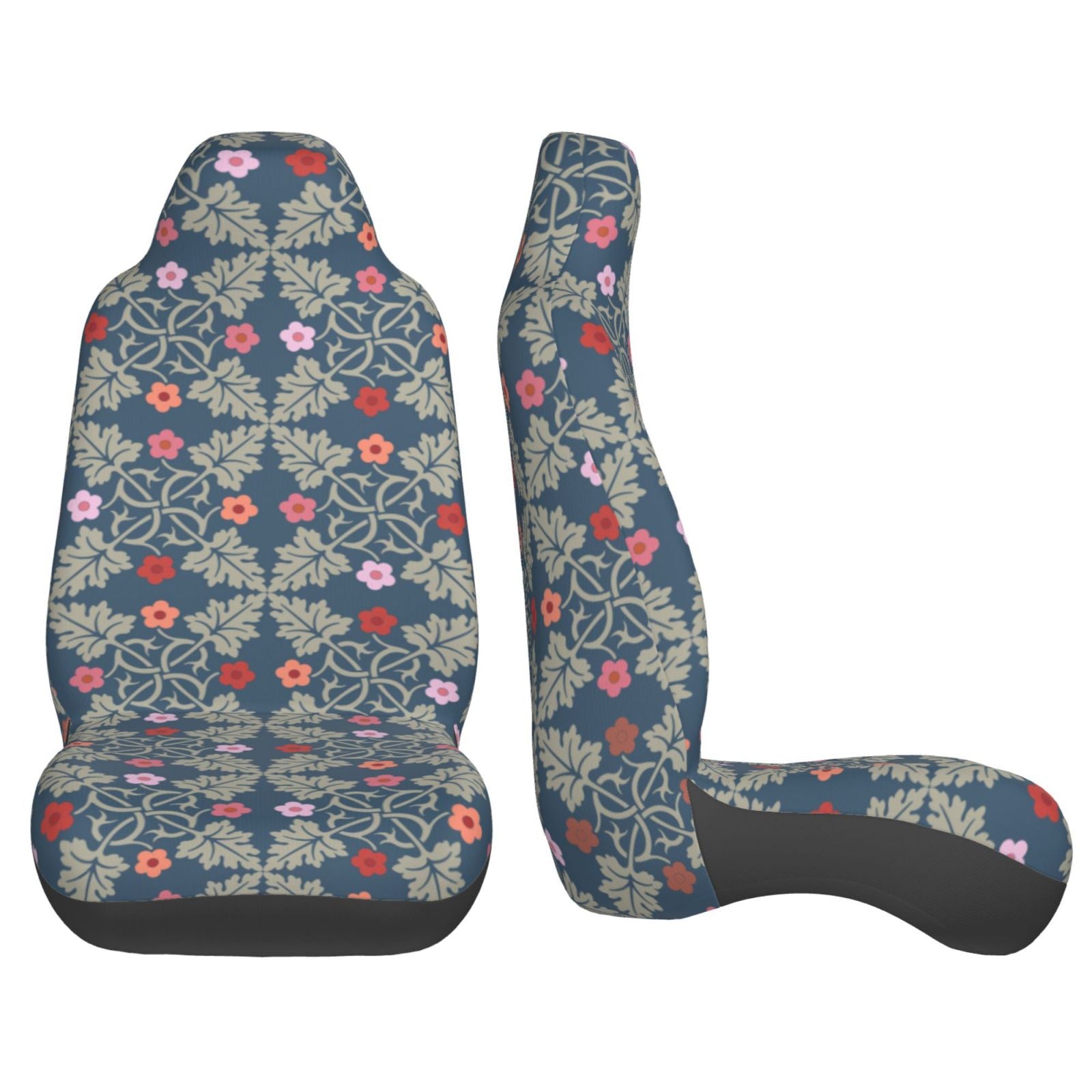 TEQUAN Front Seat Covers， Damask Colorful Leaves Pattern 2 Piece Car Seat Cover Fit Most Car SUV Truck Van