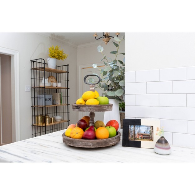 Round Wood 2 tier Tray Storied Home