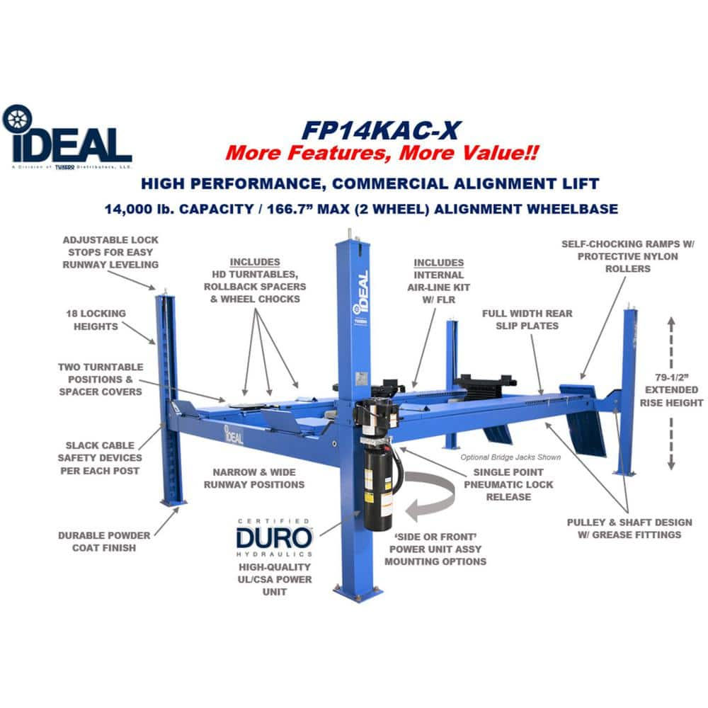 TUXEDO iDEAL FP14KAC-X 4-ALIGNMENT RACK CAR LIFT 14000 lb. Capacity 4-POST ALIGNMENT LIFT FP14KAC-X