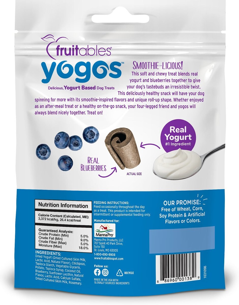 Fruitables Yogos Blueberry Flavor Grain-Free Dog Treats， 12-oz pouch