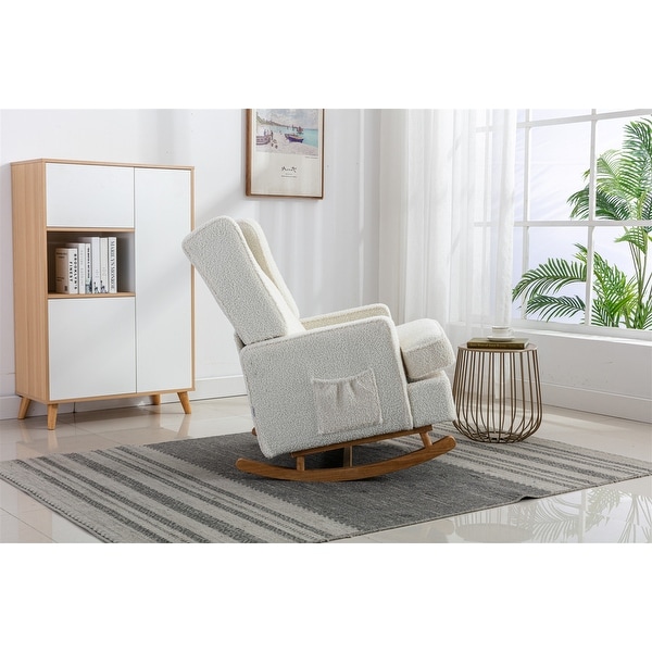 Contemporary Style Living Room Comfortable Polyester with Upholstery Rocking Chair Accent Chair with Solid Rubber Wood Legs