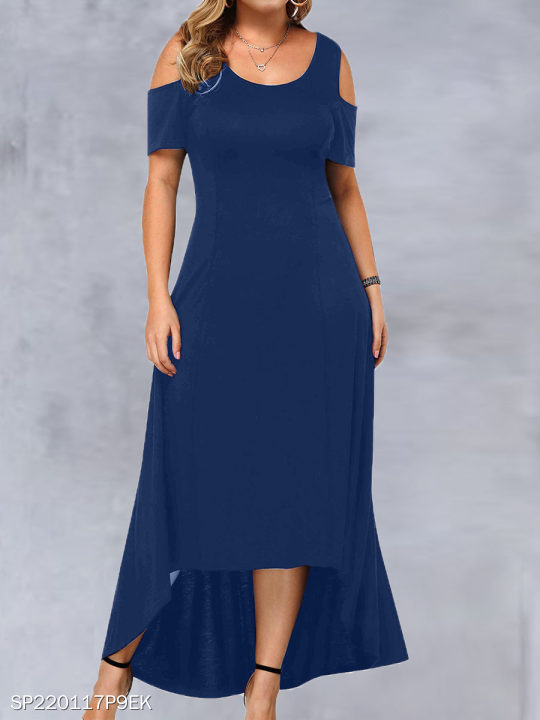 Round Neck Solid Color Short Sleeve Maxi Dress