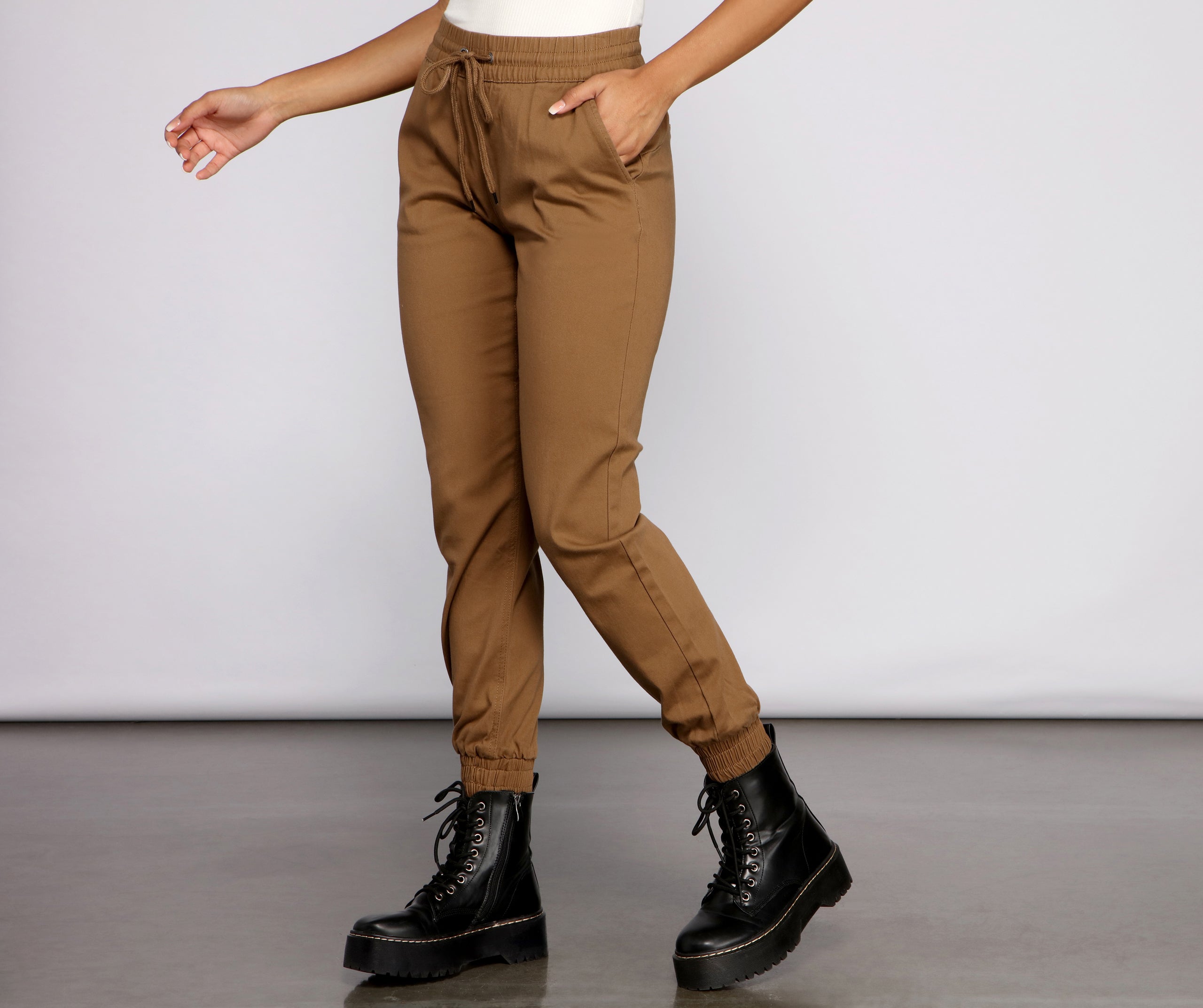 Basic High Waist Twill Joggers