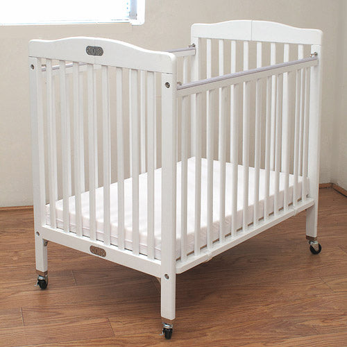 L.A. Baby Little Wooden Folding Portable Mini Crib with Mattress, White