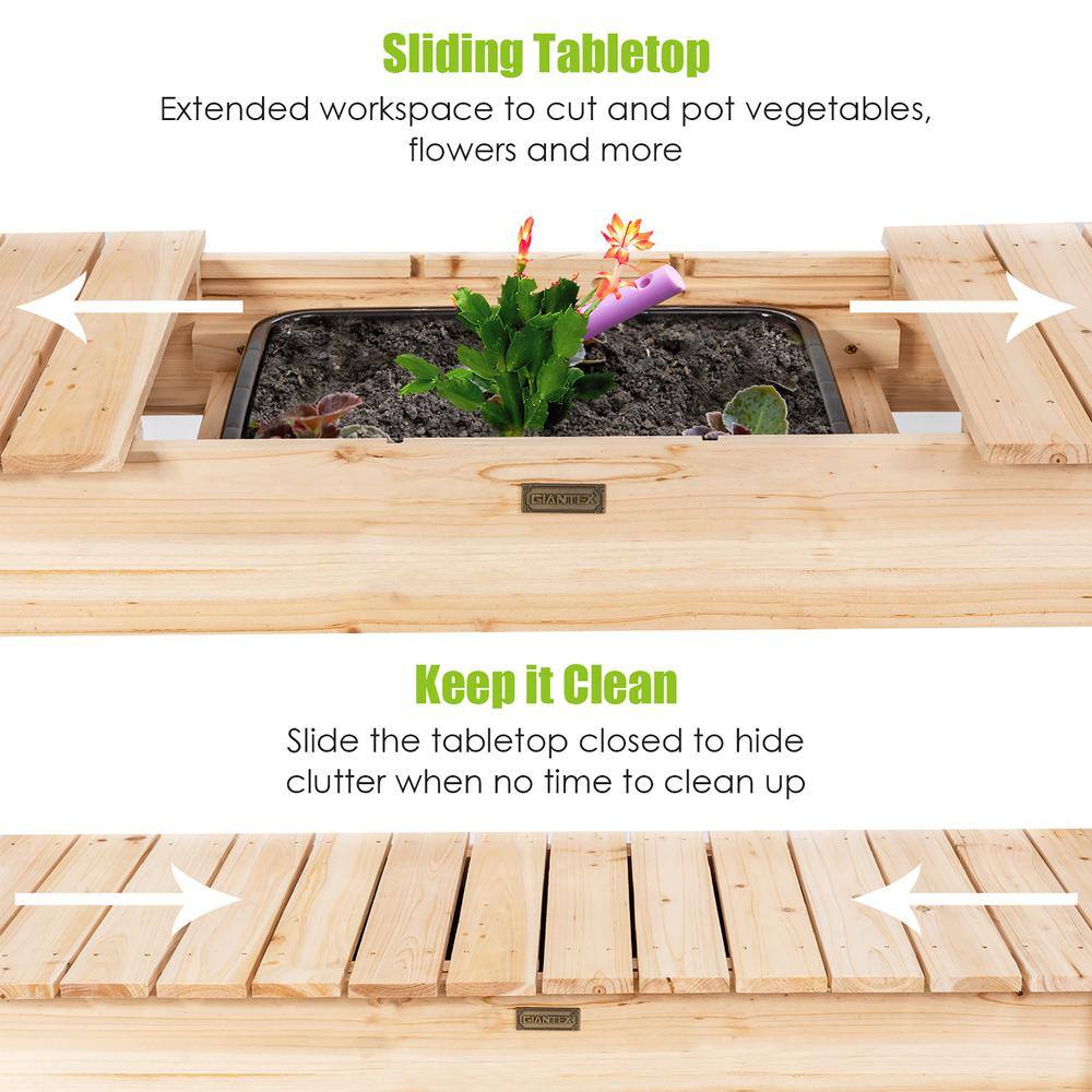 Costway Garden Potting Bench Workstation Table with Sliding Tabletop Sink Shelves J9D3Z5