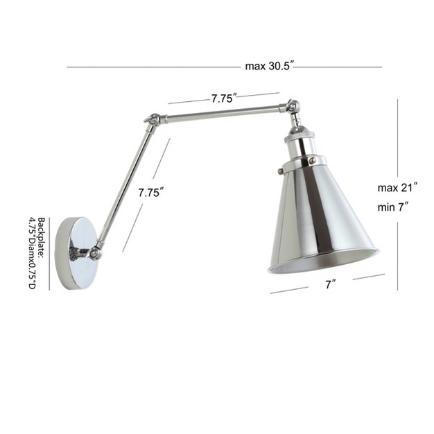 Adjustable Arm Metal Rover Wall Sconce includes Energy Efficient Light Bulb Silver Jonathan Y