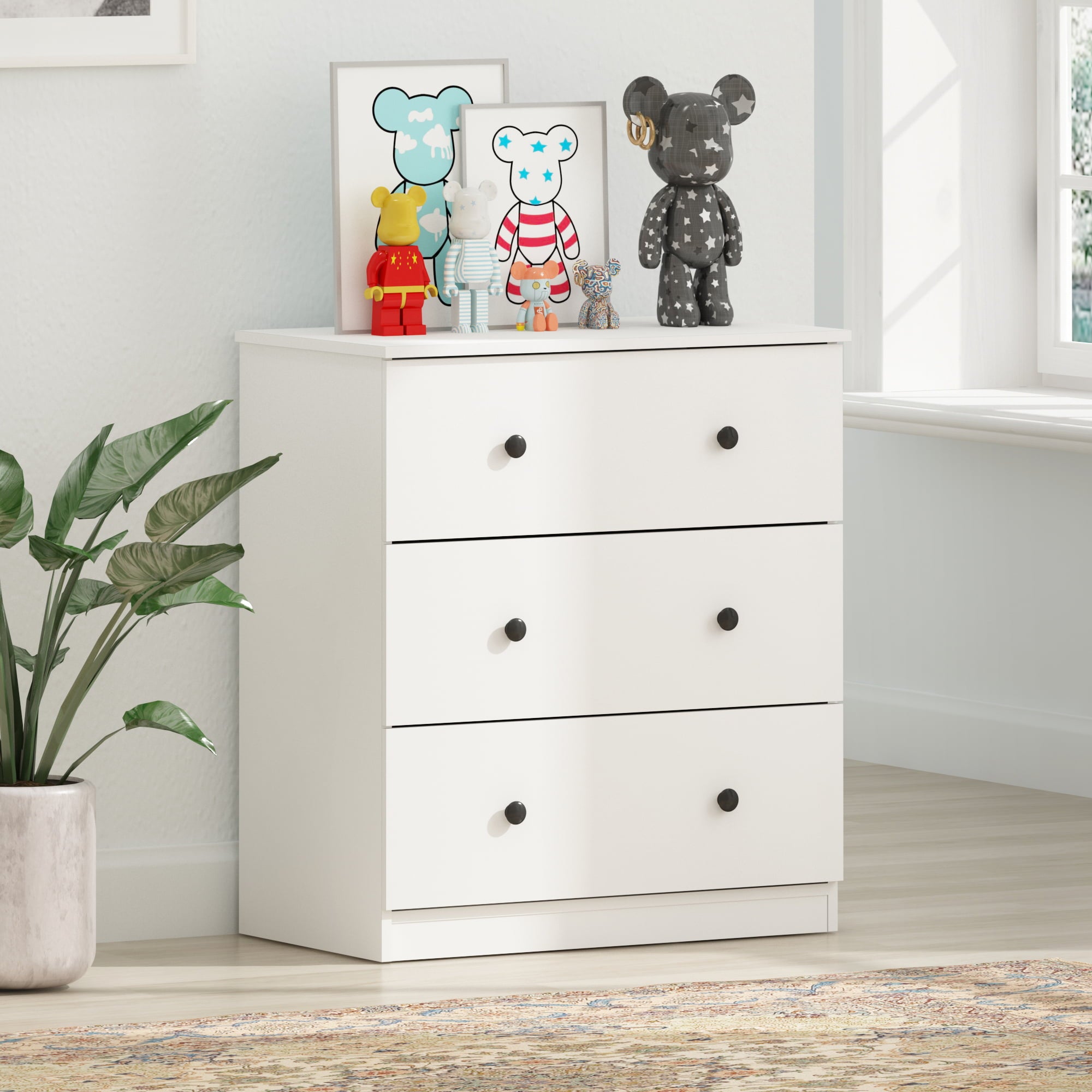 Furinno Tidur Simple Design 3-Drawer Dresser, Solid White