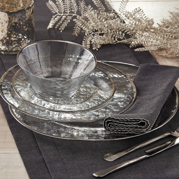 Split P Metallic Rim Glass Serving Platter Silver