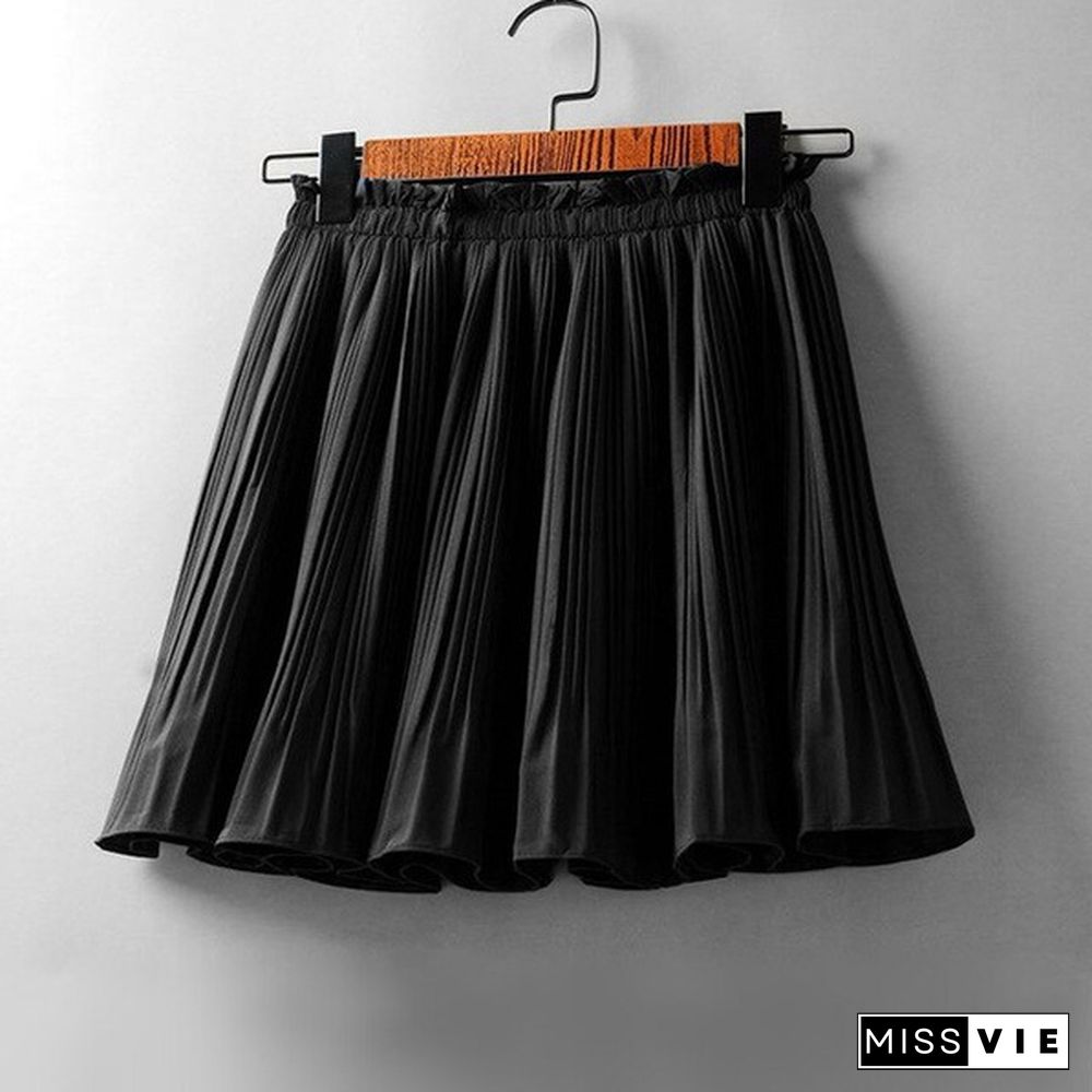 Summer High Waist Office Womens Chiffon Pleated Mini Skirts One Size