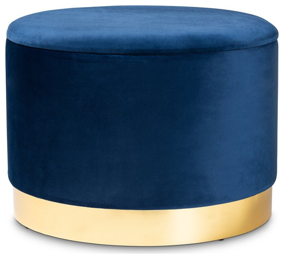Bowery Hill Navy Blue Velvet Upholstered Gold Finished Storage Ottoman   Contemporary   Footstools And Ottomans   by Homesquare  Houzz
