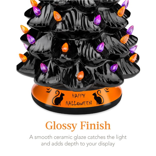 Best Choice Products 15in Pre lit Ceramic Tabletop Halloween Tree Holiday Decoration W Orange amp Purple Bulb Lights