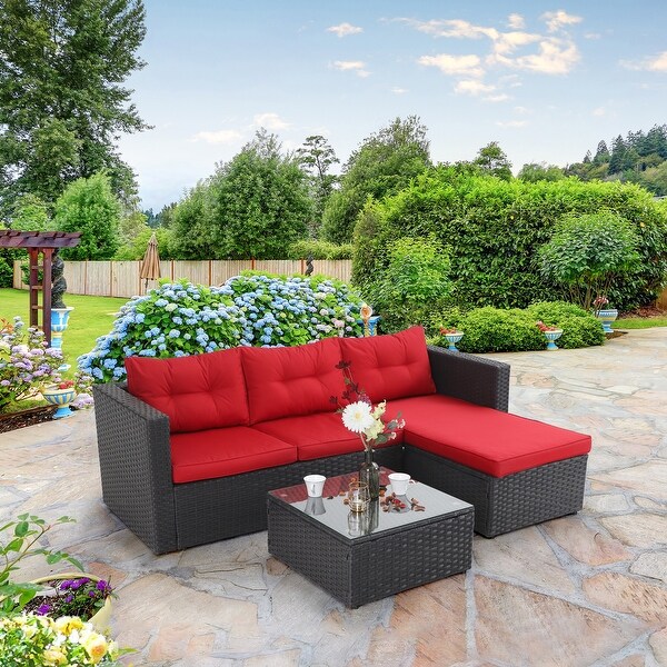 Outdoor Rattan Wicker 5Piece Patio Furniture Sets Sectional Sofa Set with Coffee Table