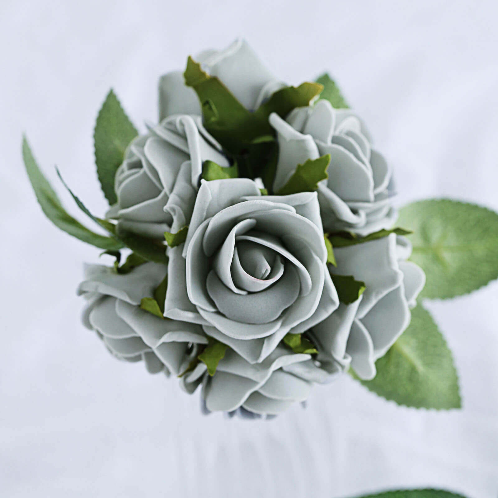 24 Roses Silver Artificial Foam Flowers With Stem Wire and Leaves 2