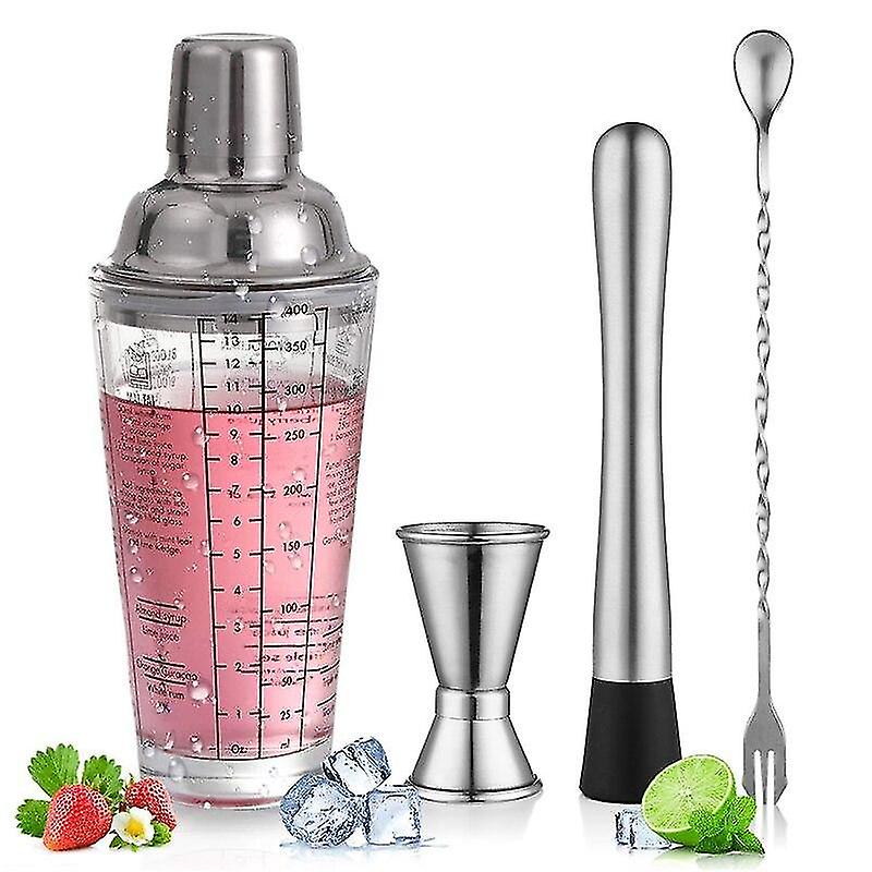 4pcs/set Bar Tools 400ml Stainless Steel Scale Cocktail Shaker Bartender Mixing Glass Fruit Shakers