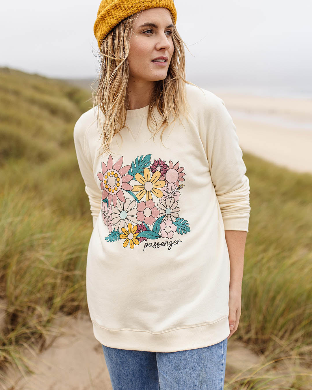 Floral Bloom Recycled Cotton Oversized Sweatshirt - Birch