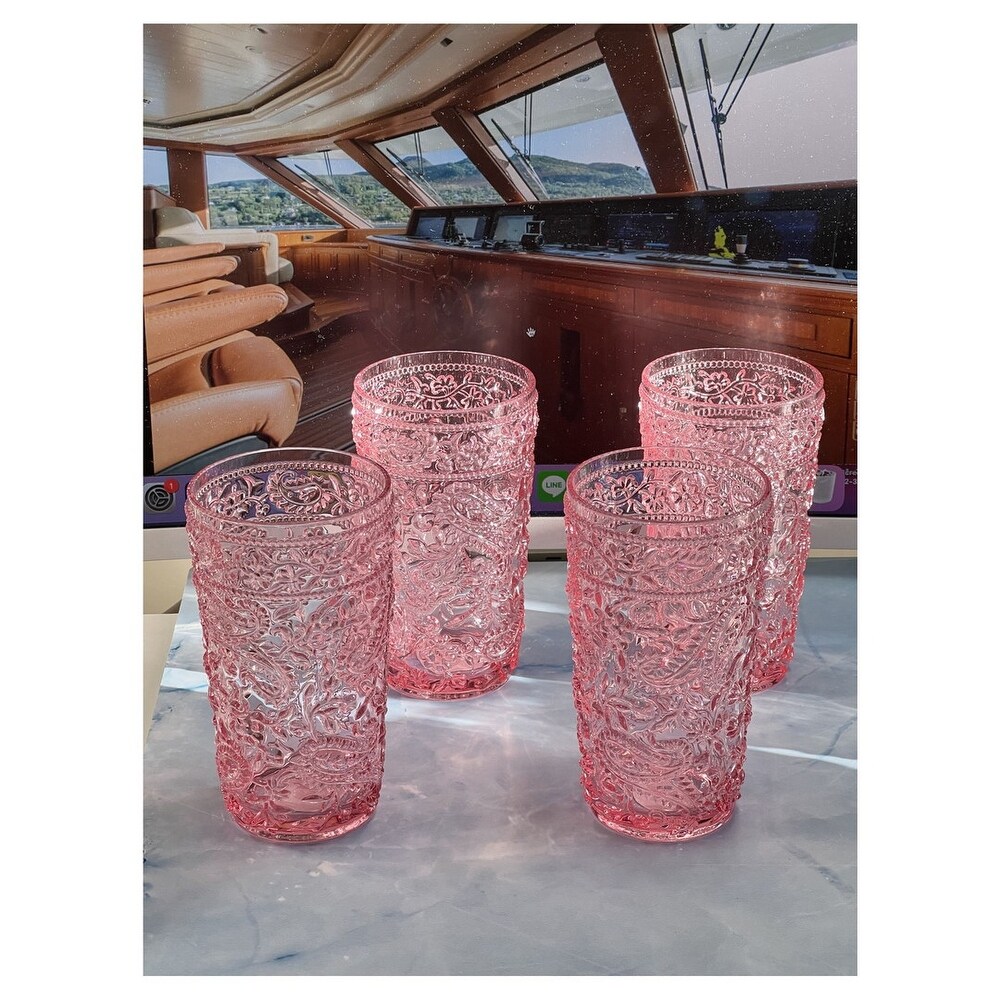 LeadingWare Paisley Acrylic Glasses Drinking Set of 4 (17oz)  Plastic Water Drinking Glasses  Cocktail Glasses  Drinkware Set