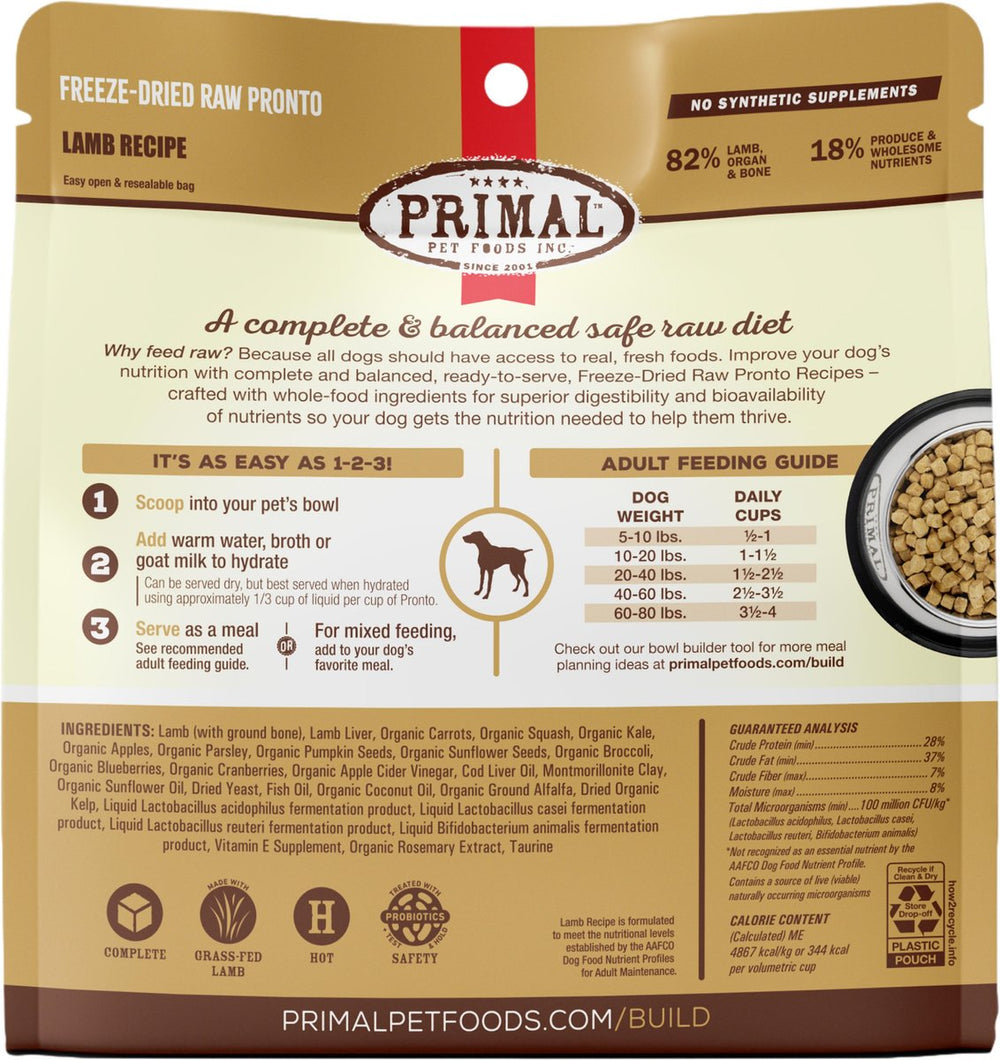 Primal Pronto Lamb Recipe Freeze-Dried Raw Dog Food