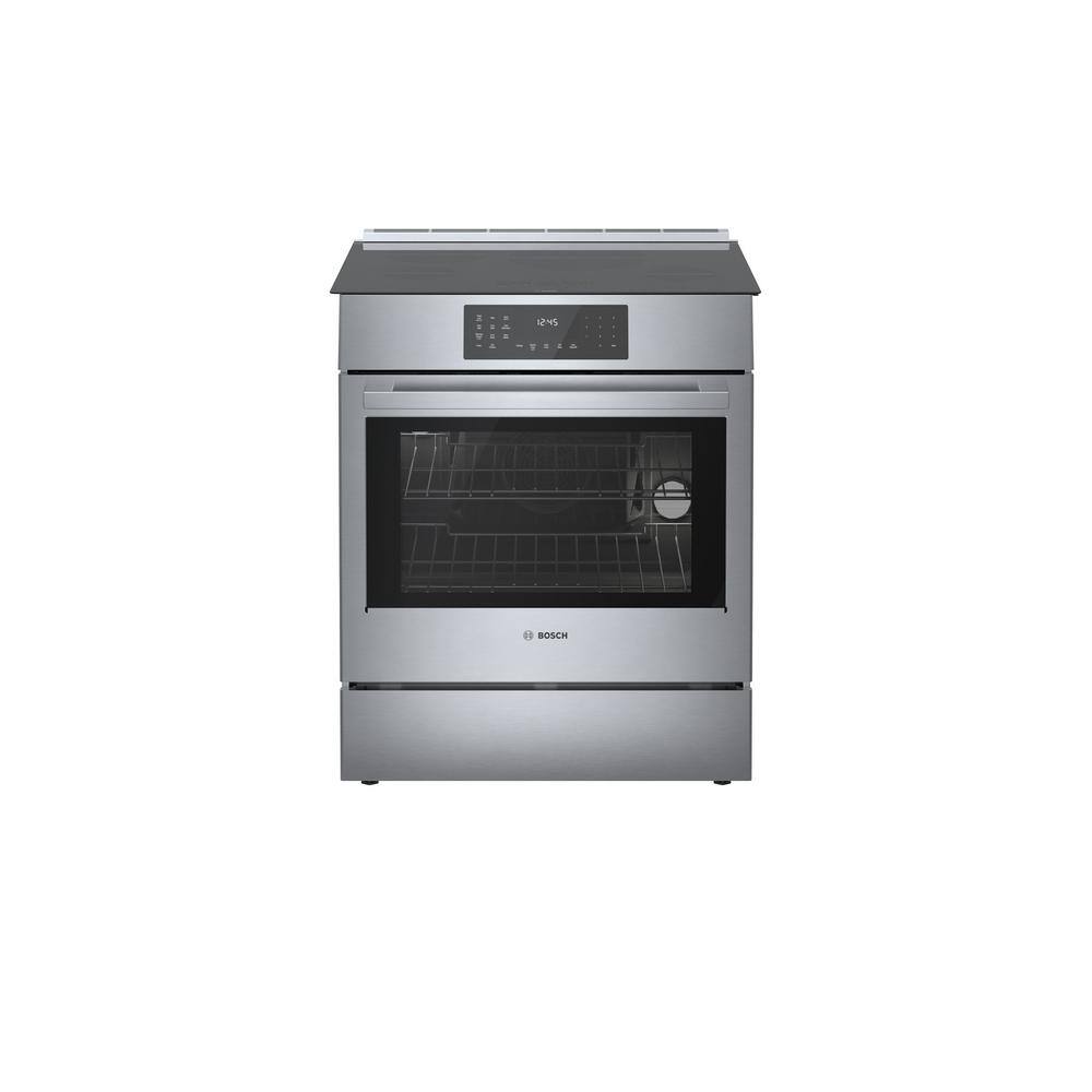 Bosch 800 Series 30 in. 4.6 cu. ft. Slide-In Induction Range with Self-Cleaning Convection Oven in Stainless Steel HII8057U