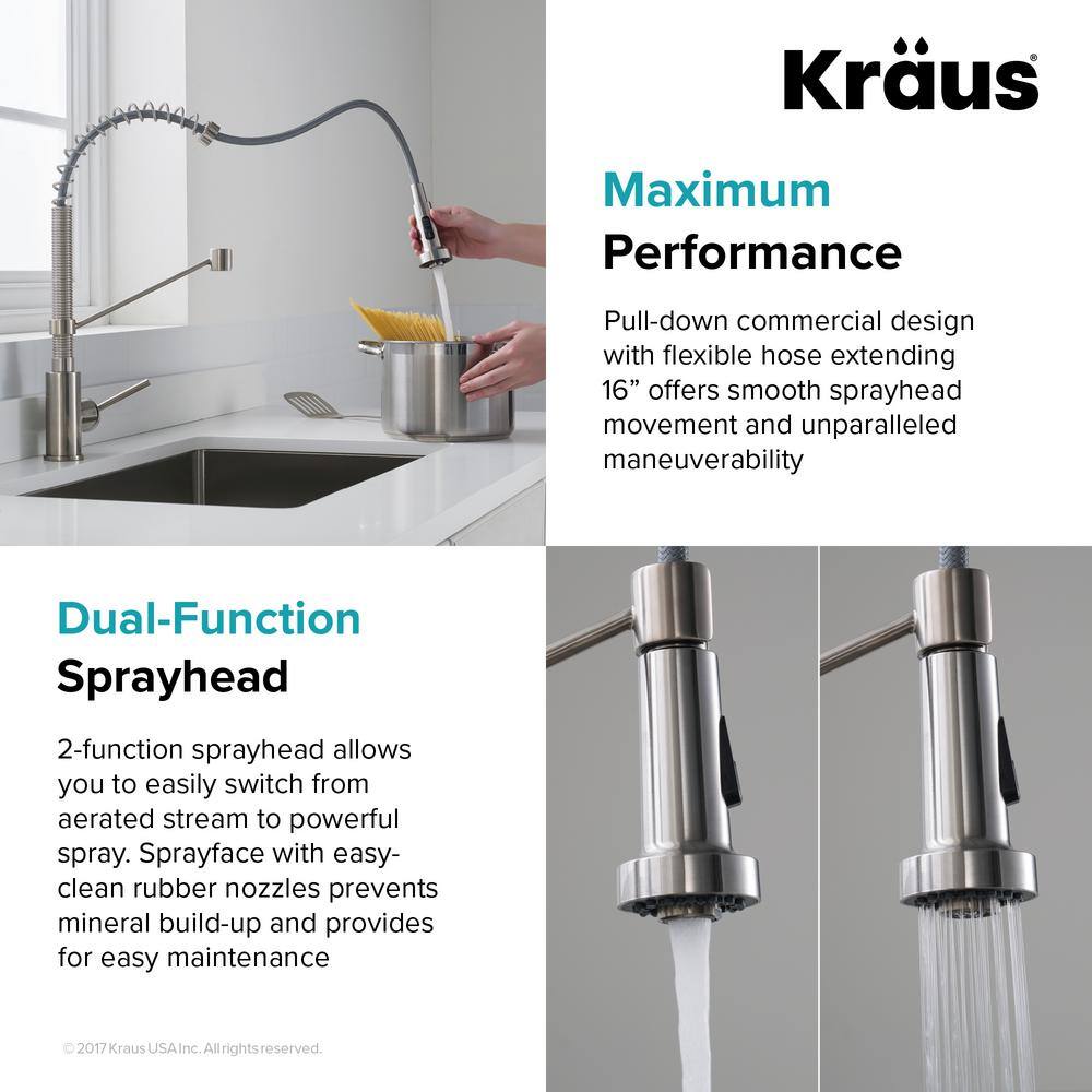 KRAUS 16- Gauge Stainless Steel 33 in. Standart Pro Double Bowl UndermountDrop-In 2-Hole Kitchen Sink with Pull Down Faucet KHT302-33-1610SFS