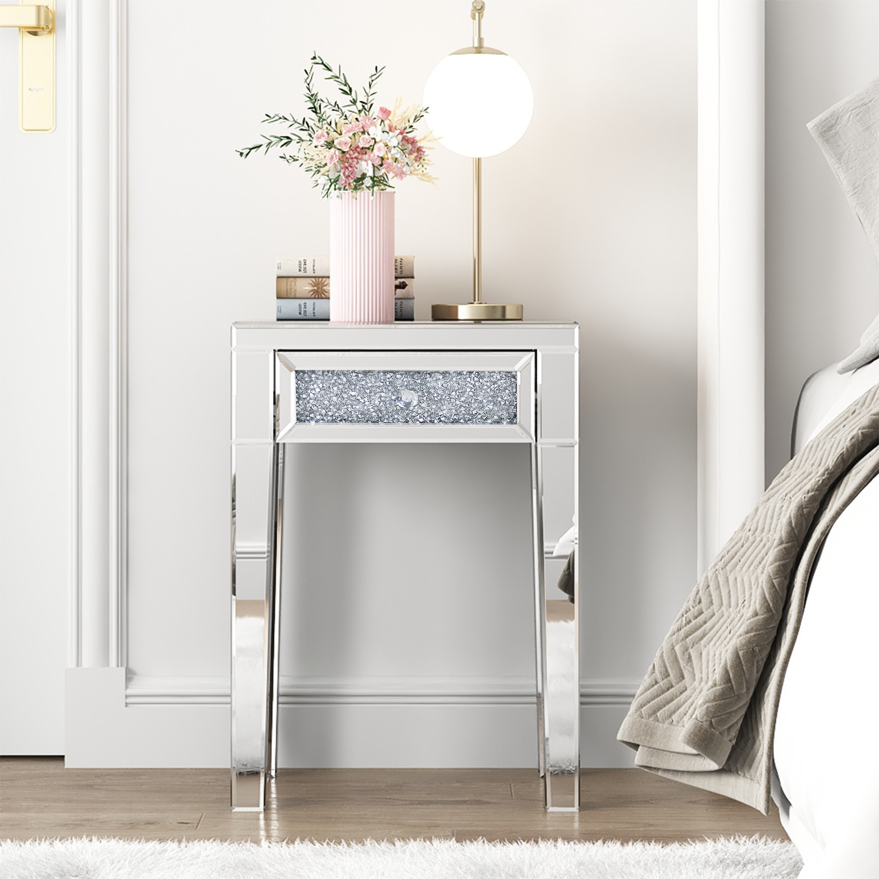 23.2'' Tall Mirrored Accent Table with 1 Drawer