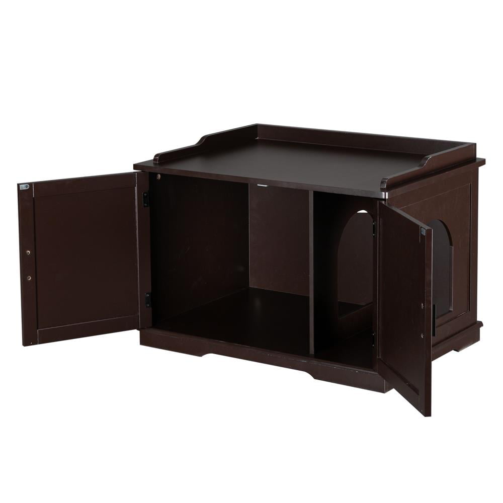 Winado Double-Door Cat Washroom Storage Bench， Cat Litter Box Enclosures with Sturdy Wooden Structure and Spacious Storage， Brown