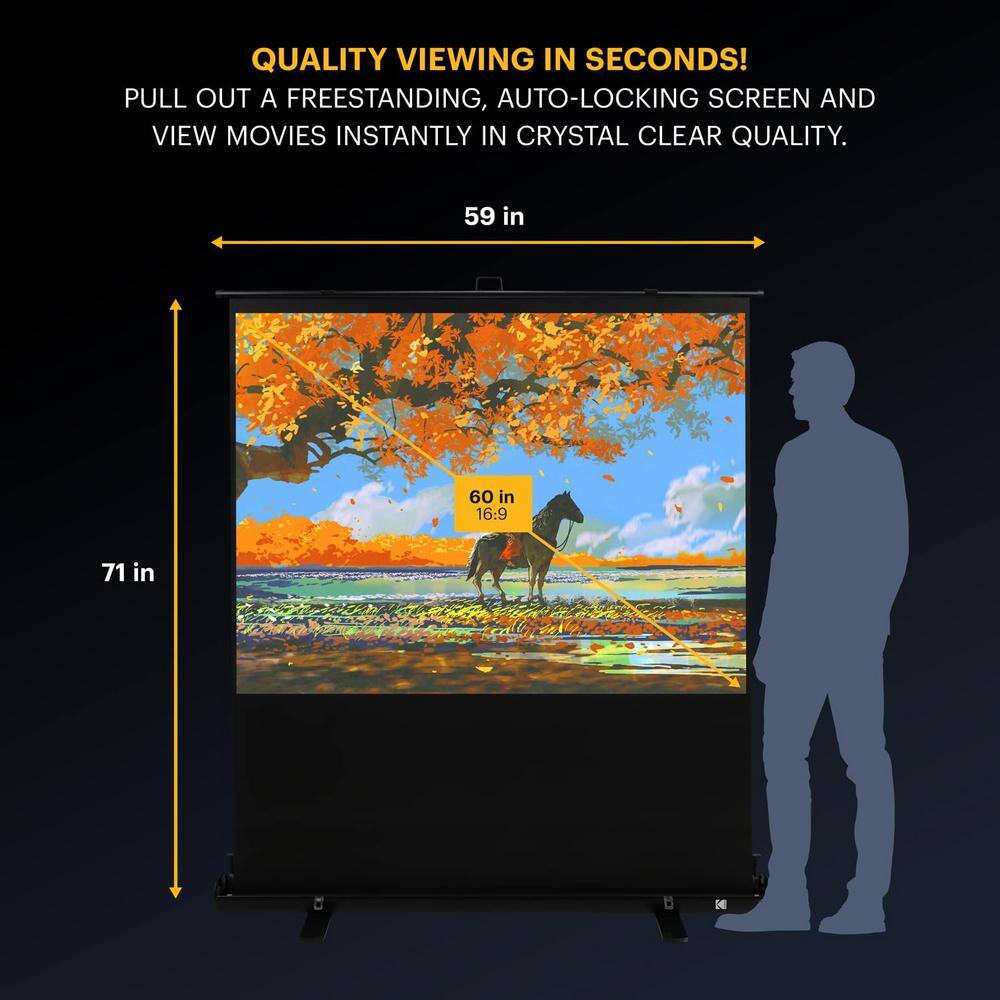 Kodak 60 in. Projector Screen Portable Pull Up Projector Screen and Stand with Handle RODPJSPFU60