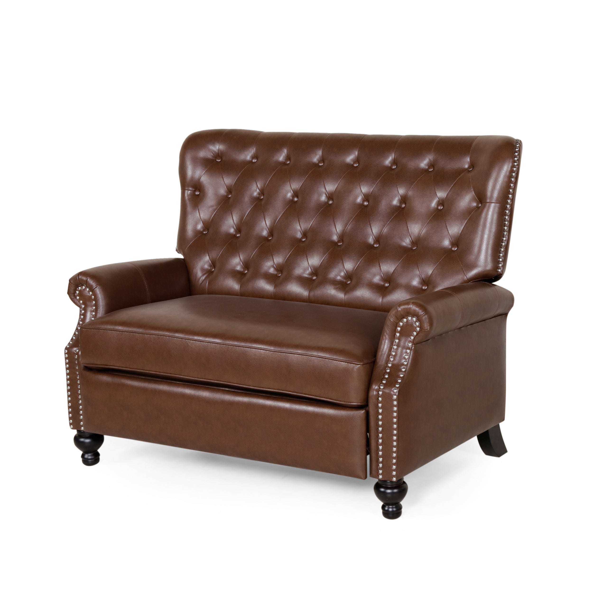 Belknap Contemporary Faux Leather Tufted Oversized Recliner with Nailhead Trim