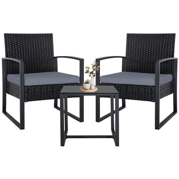 3Pieces Wicker Patio Conversation Set Outdoor Chairs with Cushions