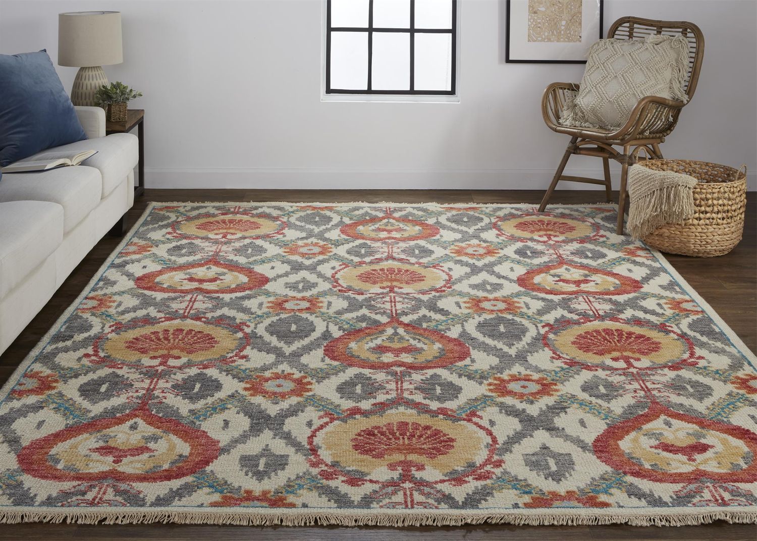 Bennet Hand Knotted Orange and Gray Rug by BD Fine