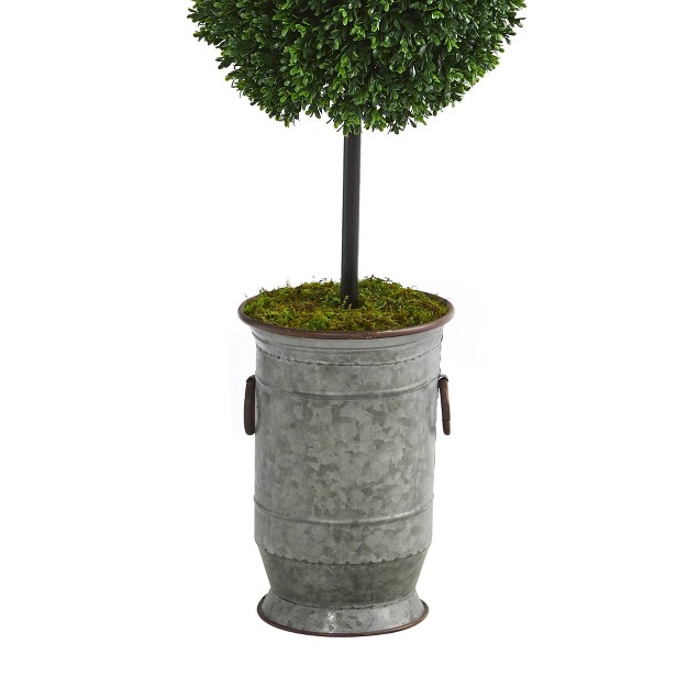 Indoor/outdoor Boxwood Double Ball Artificial Topiary Tree In Vintage Metal Planter - Nearly Natural