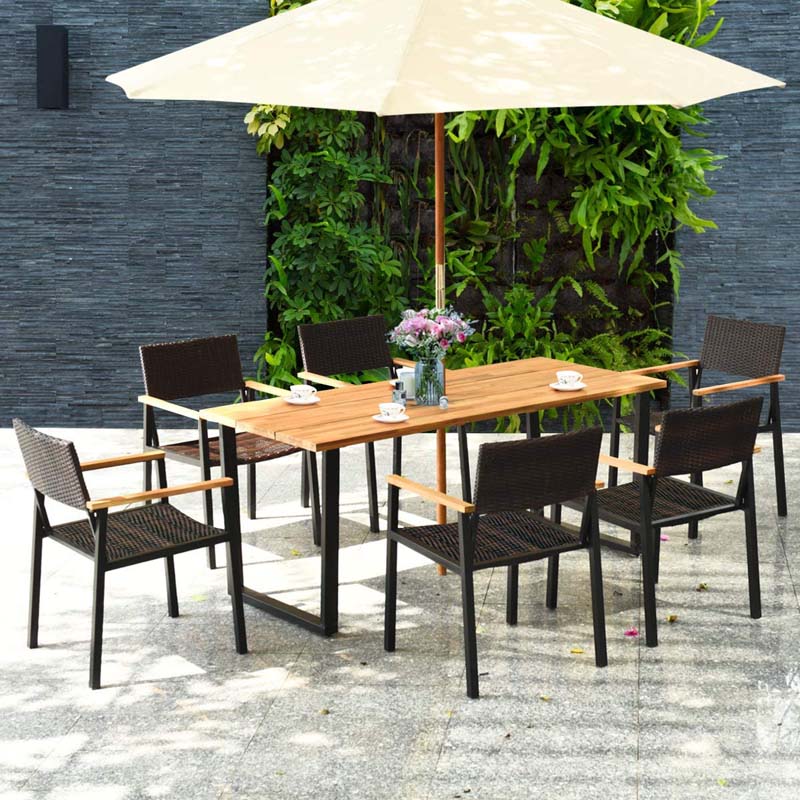 Canada Only - 7 Pcs Rattan Patio Dining Furniture Table Set with Wicker Chairs