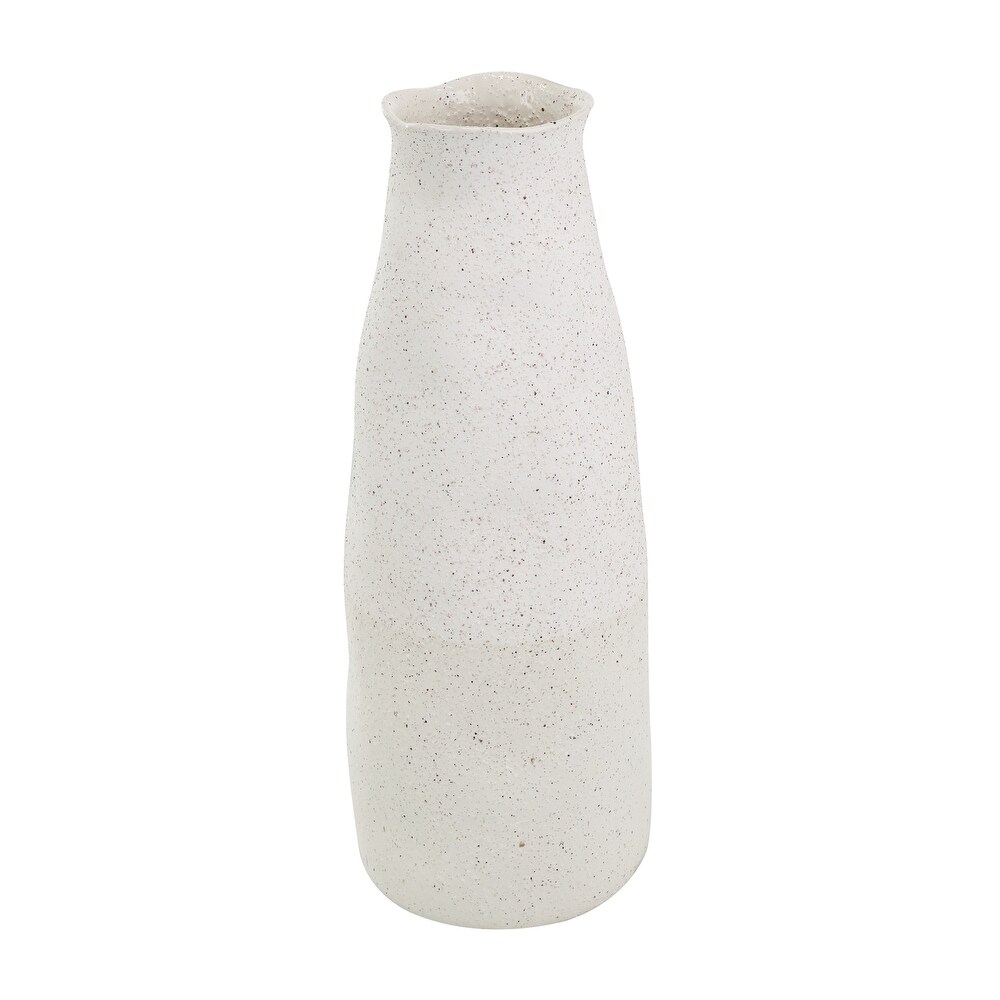 Cream Ceramic Abstract Wavy Vase with Textured Speckled Detailing