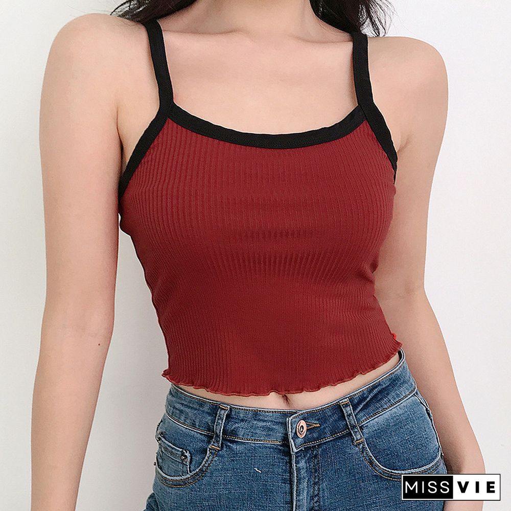 Summer New Fashion Contrast Color Tank Top Women Casual Fitness Clothing Off Shoulder Strapless Crop Top Camisole