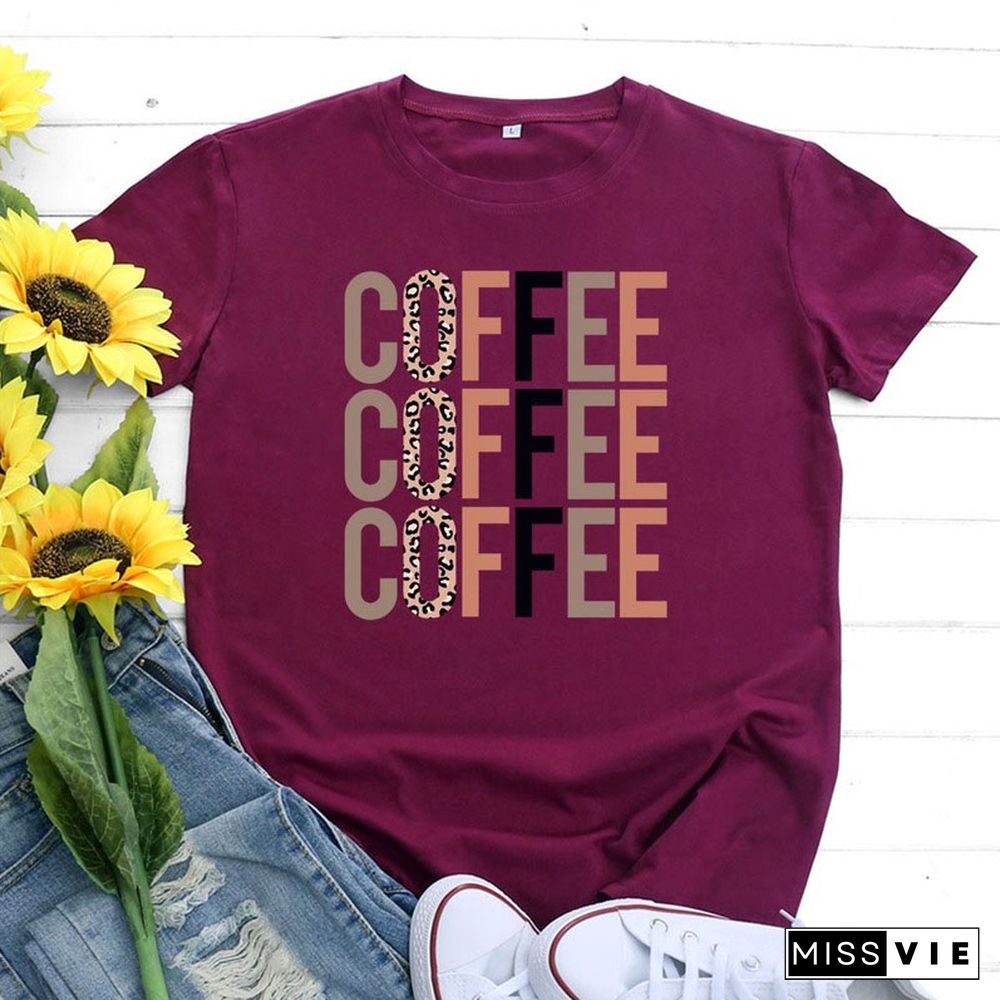 Female Regular Short Sleeve Summer Casual Women Graphic T-shirts Coffee Letter Print Ladies Fashion 100% Cotton O-Neck Tees Tops