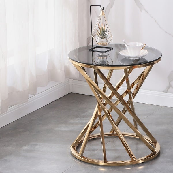 Round Glass Top Side Table for Living Room